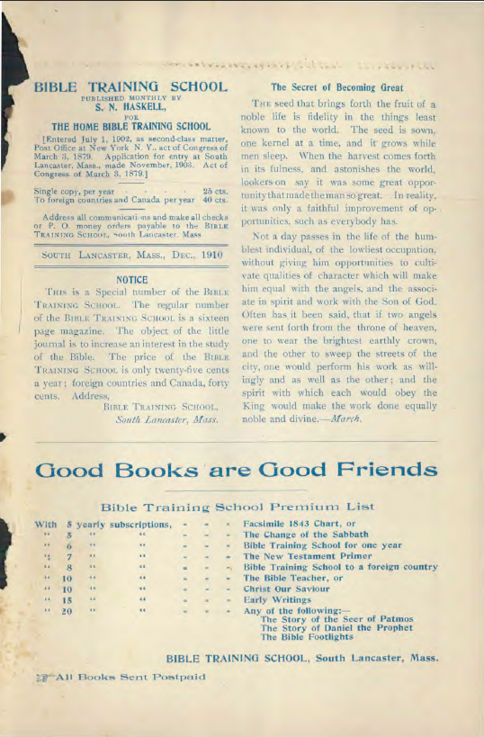 BibleTrainingSchool - 1910 December 1 issue, back pg.