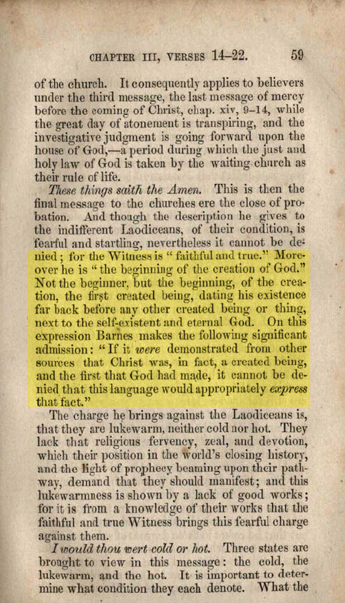 Uriah-Smith-Jesus-Created Being-Thoughts, Critical and Practical on the Book of Revelation-1865 edition, pg. 59.jpg