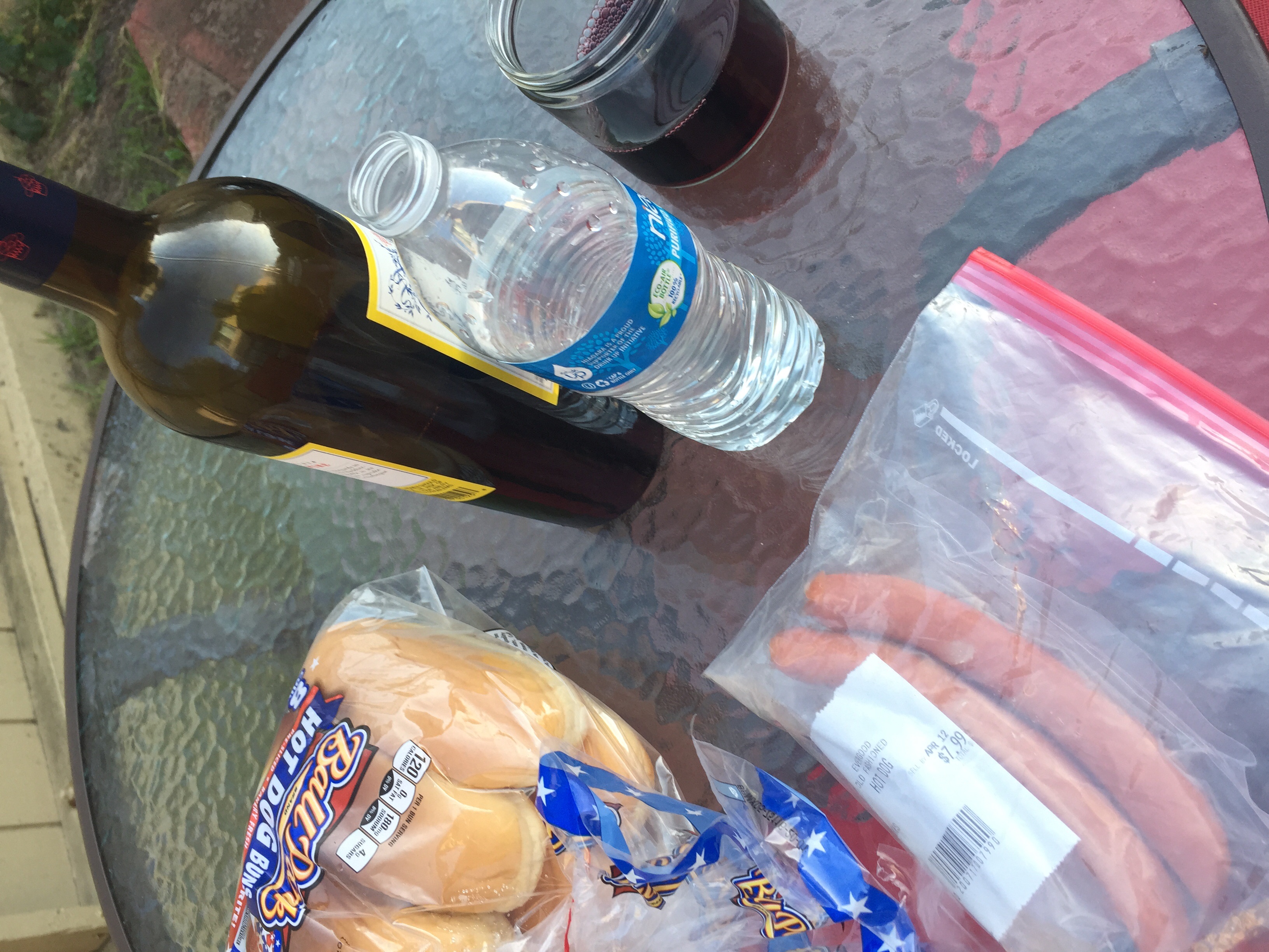Hot dogs and wine for dinner lately. 