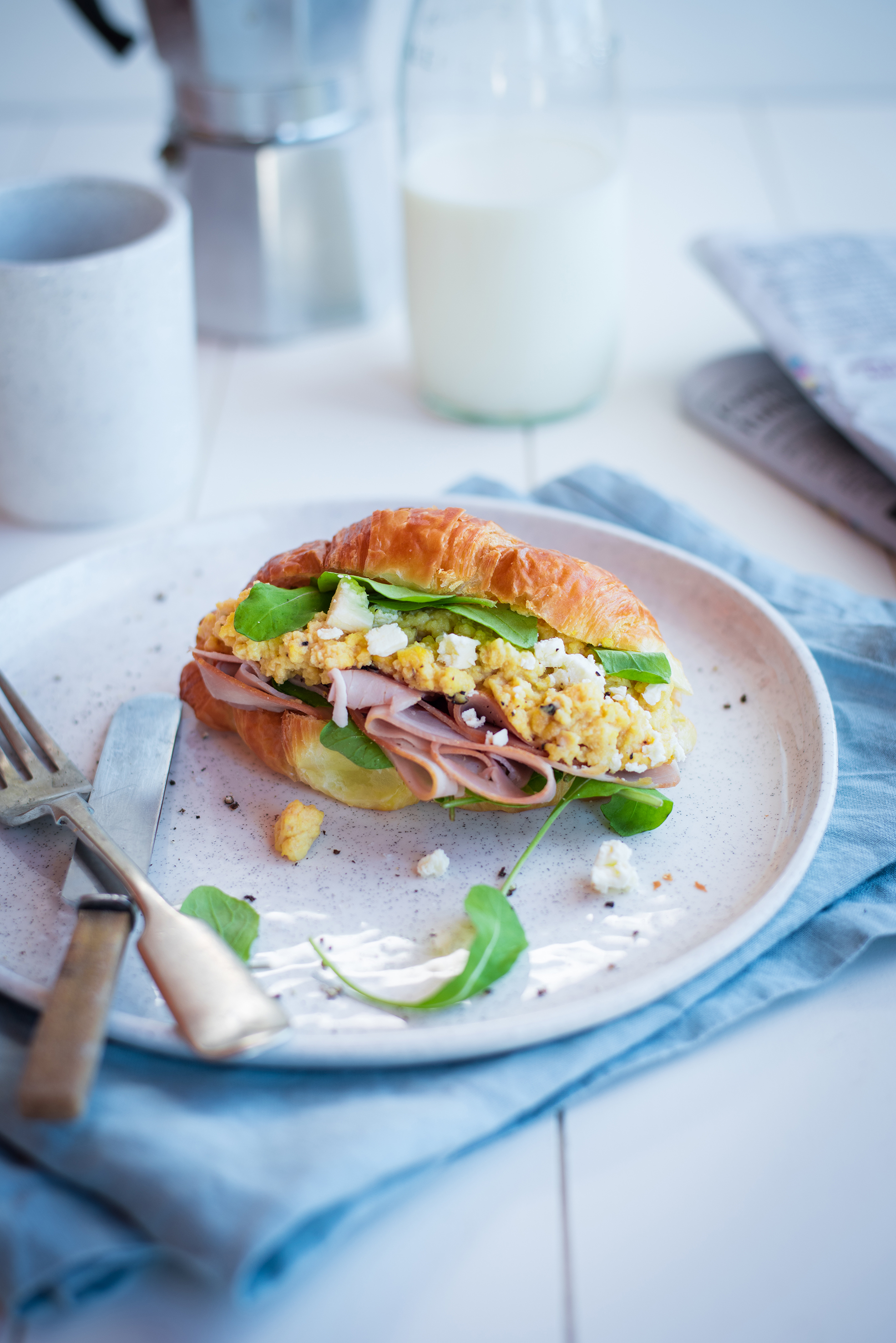 Scrambled Egg Croissant With Ham Rocket Goats Cheese The Hungry Cook