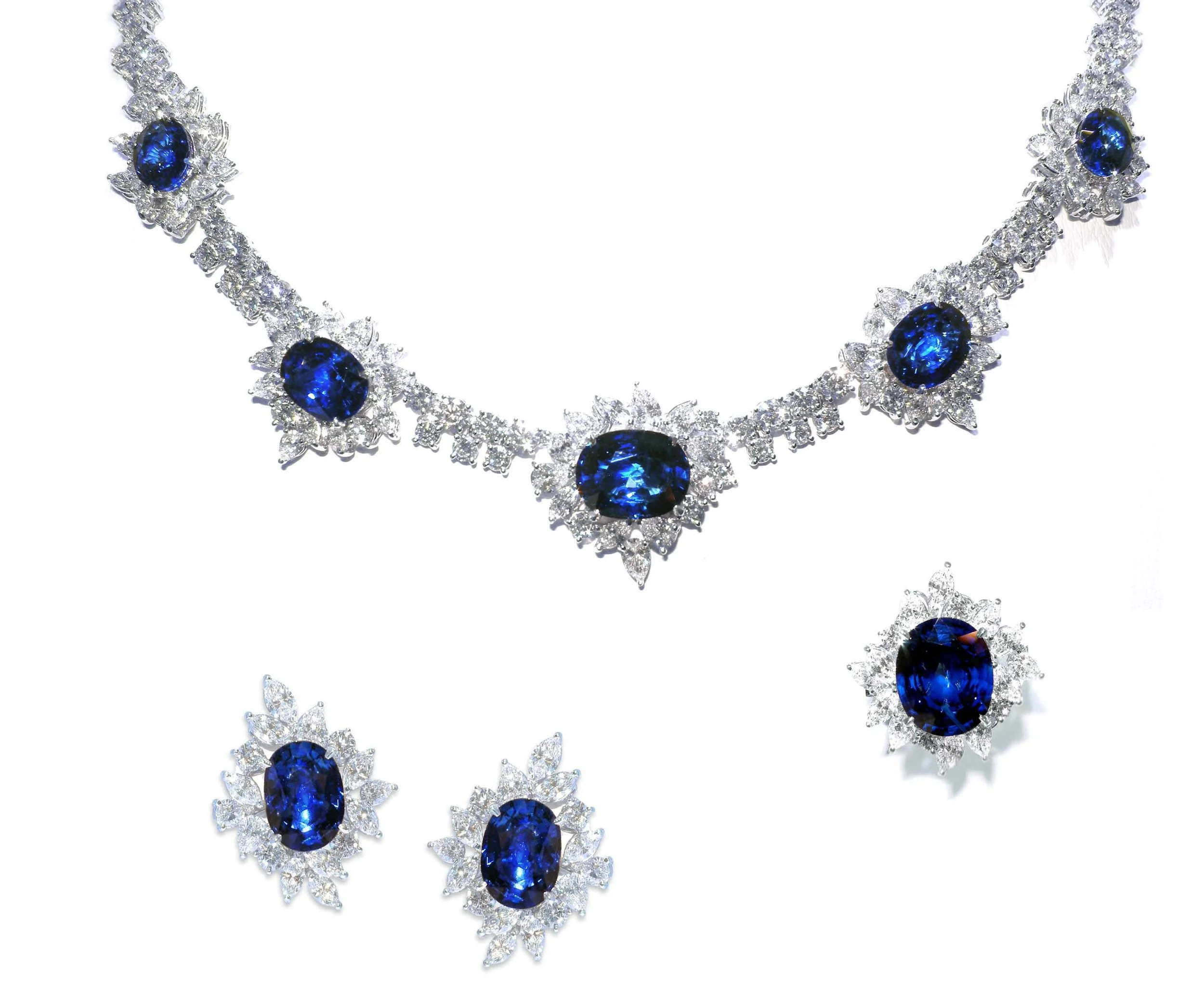BLUE SAPPHIRE & DIAMOND JEWELLERY SET BESPOKE FINE JEWELLERY BY SHAHINA HATTA