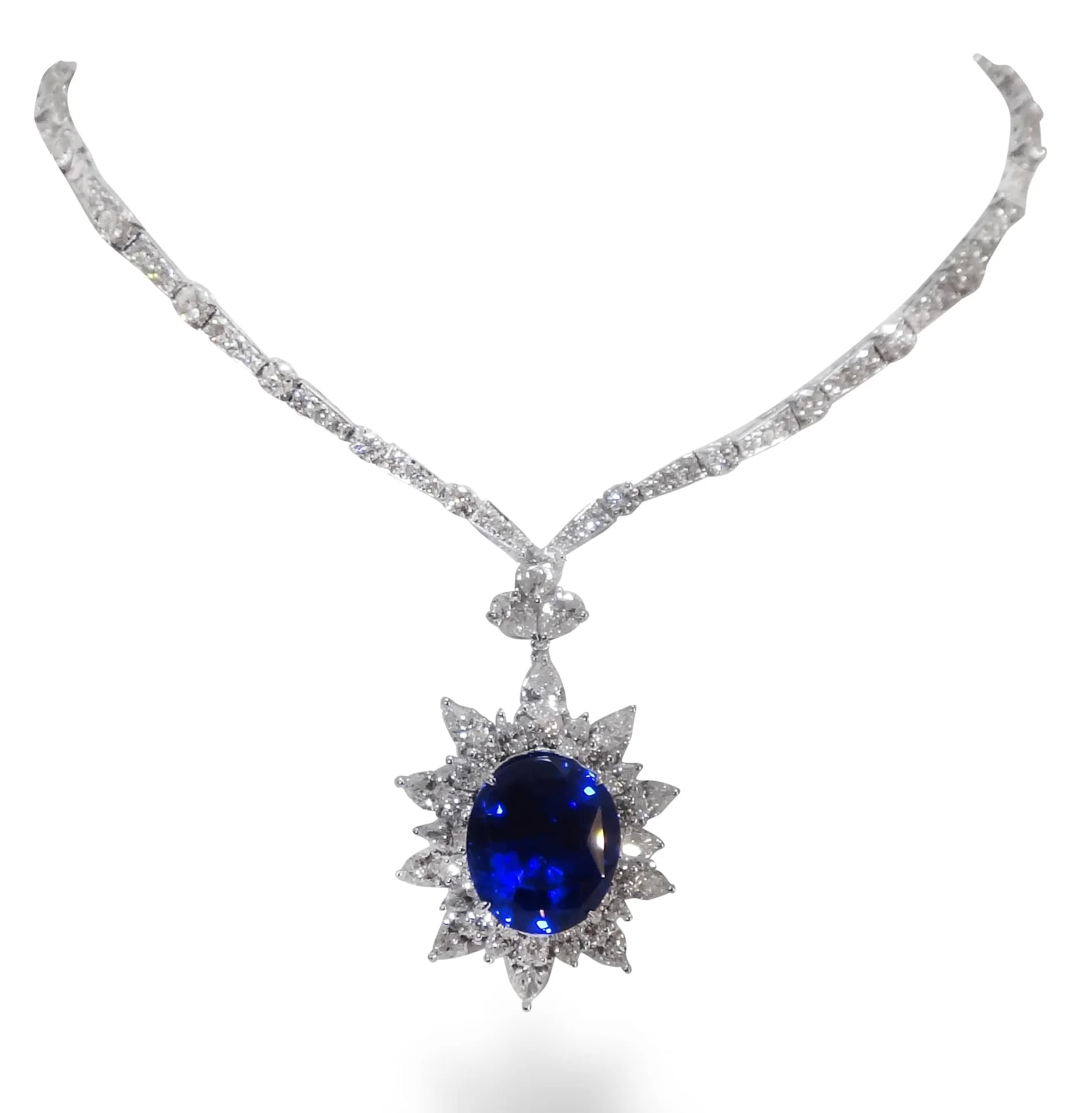 BURMA SAPPHIRE & DIAMOND NECKLACE WITH REMOVABLE PENDANT BESPOKE FINE JEWELLERY BY SHAHINA HATTA