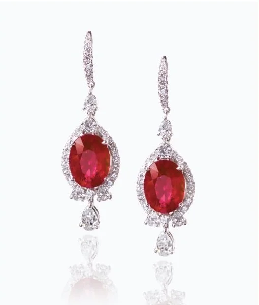 RUBY & DIAMOND EARRINGS CLUSTER DIAMOND PENDANT BESPOKE FINE JEWELLERY BY SHAHINA HATTA