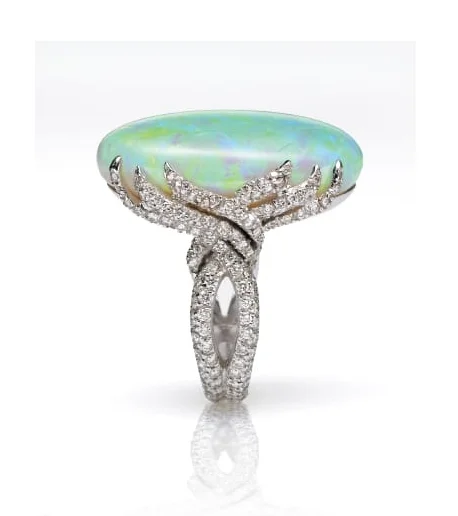 WHITE OPAL & DIAMOND RING BESPOKE FINE JEWELLERY BY SHAHINA HATTA
