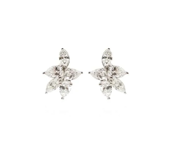MARQUISE FLORAL CLUSTER DIAMOND STUD EARRINGS BESPOKE FINE JEWELLERY BY SHAHINA HATTA