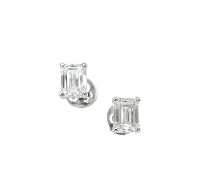EMERALD CUT SOLITAIRE DIAMOND STUD EARRINGS BESPOKE FINE JEWELLERY BY SHAHINA HATTA