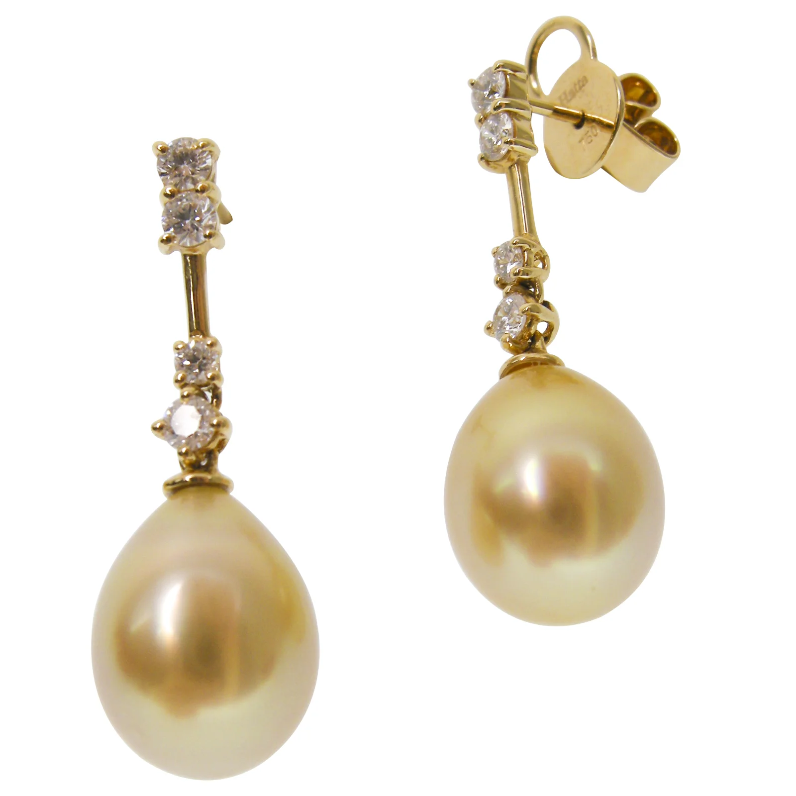 DIAMOND AND GOLD PEARL DROP EARRINGS BESPOKE FINE JEWELLERY BY SHAHINA HATTA