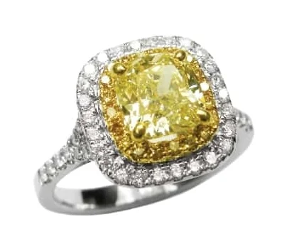 FANCY YELLOW DIAMOND RING WITH YELLOW AND WHITE DIAMOND HALO BESPOKE FINE JEWELLERY BY SHAHINA HATTA
