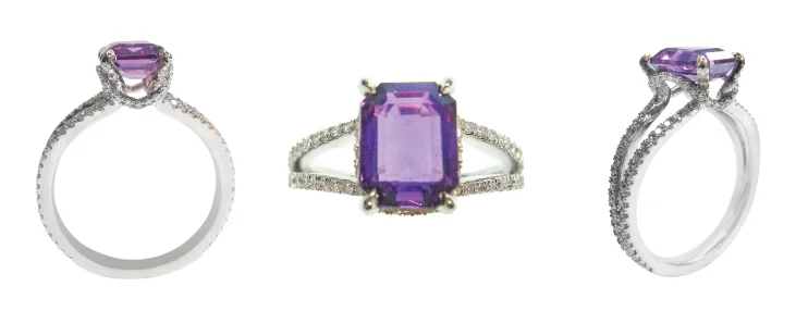 VIOLET SAPPHIRE & DIAMOND SPLIT SHANK RING BESPOKE FINE JEWELLERY BY SHAHINA HATTA