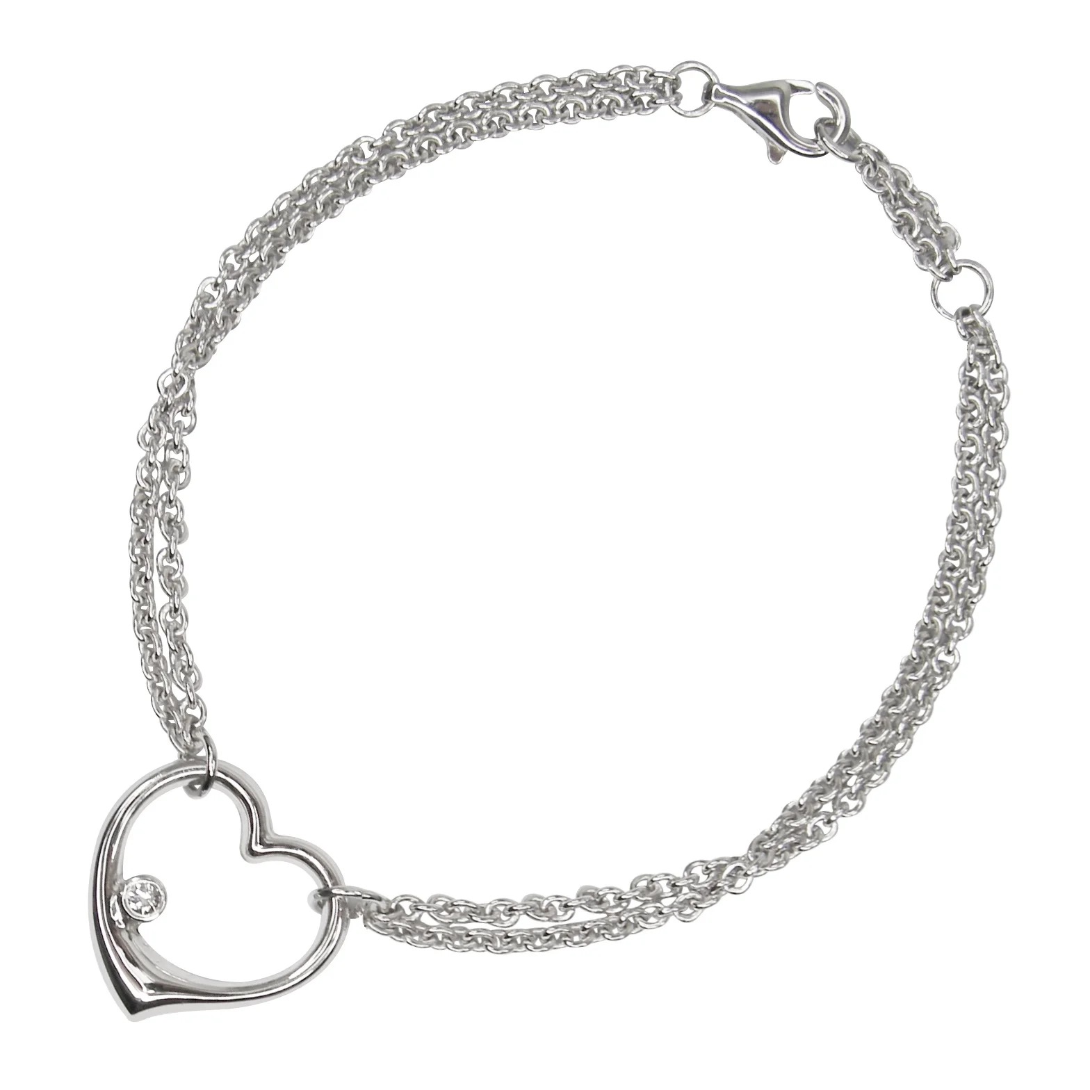 DOUBLE CHAIN OPEN HEART BRACELET CLUSTER DIAMOND PENDANT BESPOKE FINE JEWELLERY BY SHAHINA HATTA