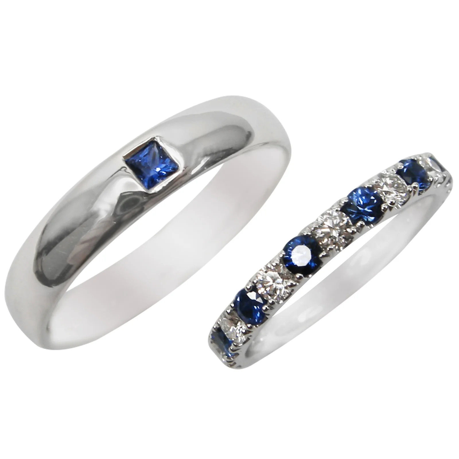 BLUE SAPPHIRE AND DIAMOND WEDDING BAND SET BESPOKE FINE JEWELLERY BY SHAHINA HATTA