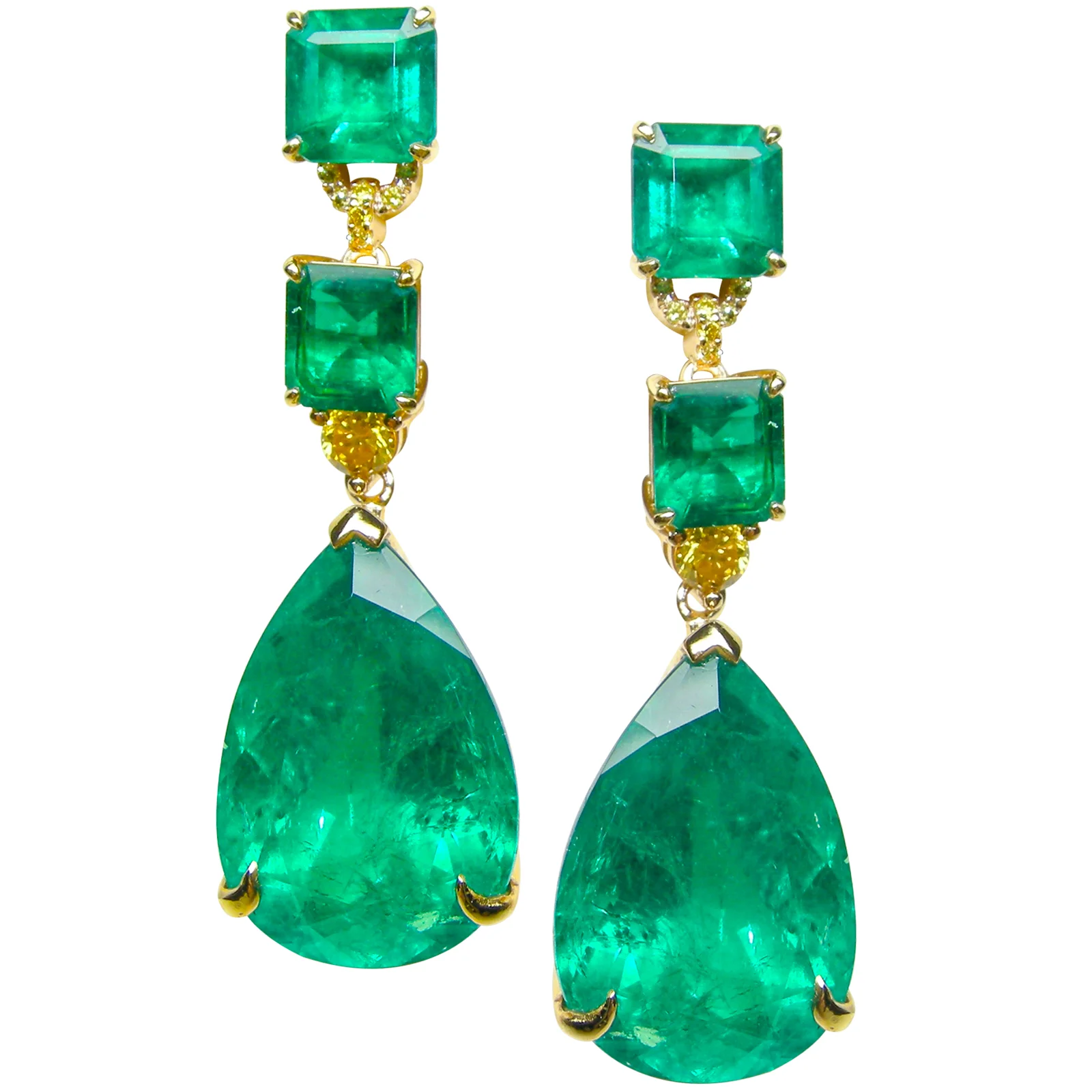 EMERALD & YELLOW DIAMOND DROP EARRINGS BESPOKE FINE JEWELLERY BY SHAHINA HATTA