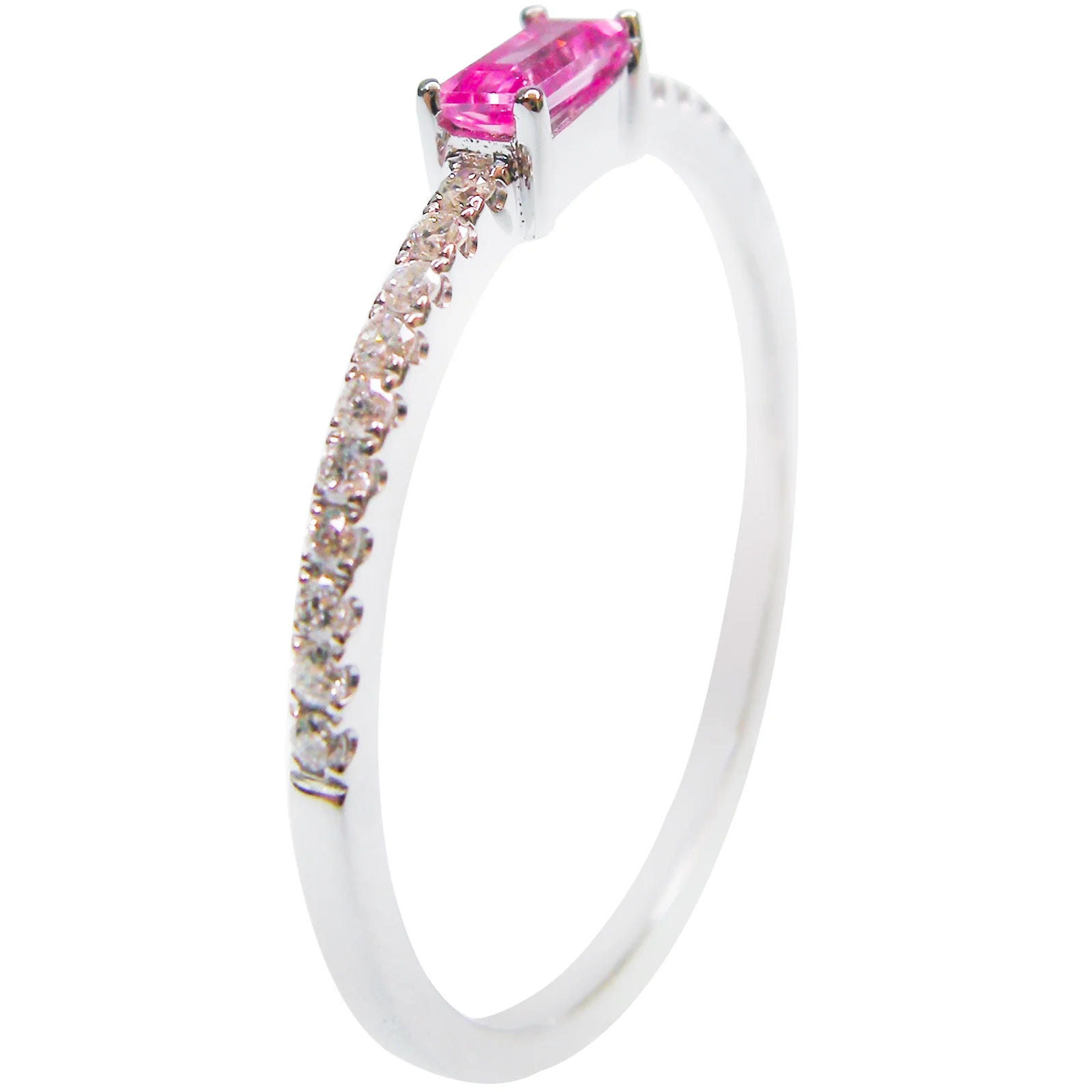 SIGNATURE PINK SAPPHIRE & DIAMOND BAGUETTE STACK RING BESPOKE FINE JEWELLERY BY SHAHINA HATTA HONG KONG