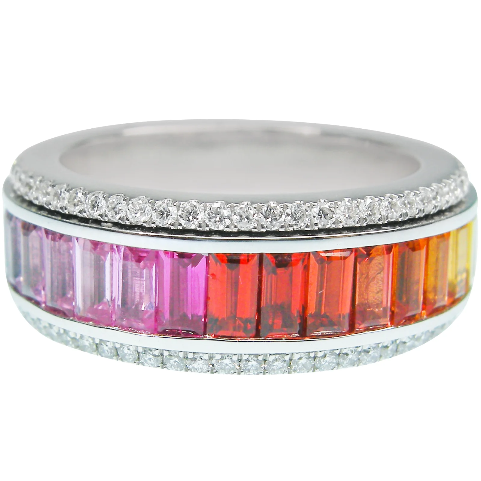 SIGNATURE RAINBOW SAPPHIRE & DIAMOND SPINNER RING BESPOKE FINE JEWELLERY BY SHAHINA HATTA HONG KONG