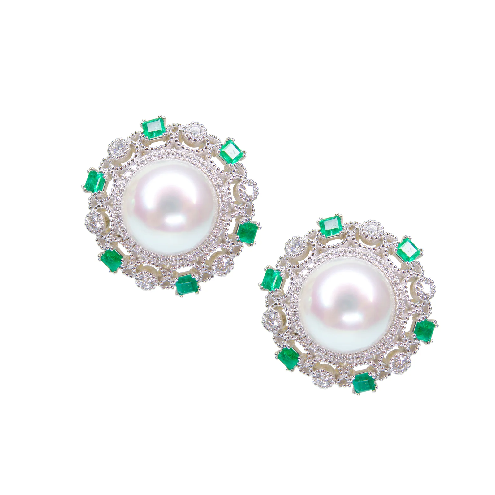 EMERALD, DIAMOND & PEARL EARRINGS BESPOKE FINE JEWELLERY BY SHAHINA HATTA