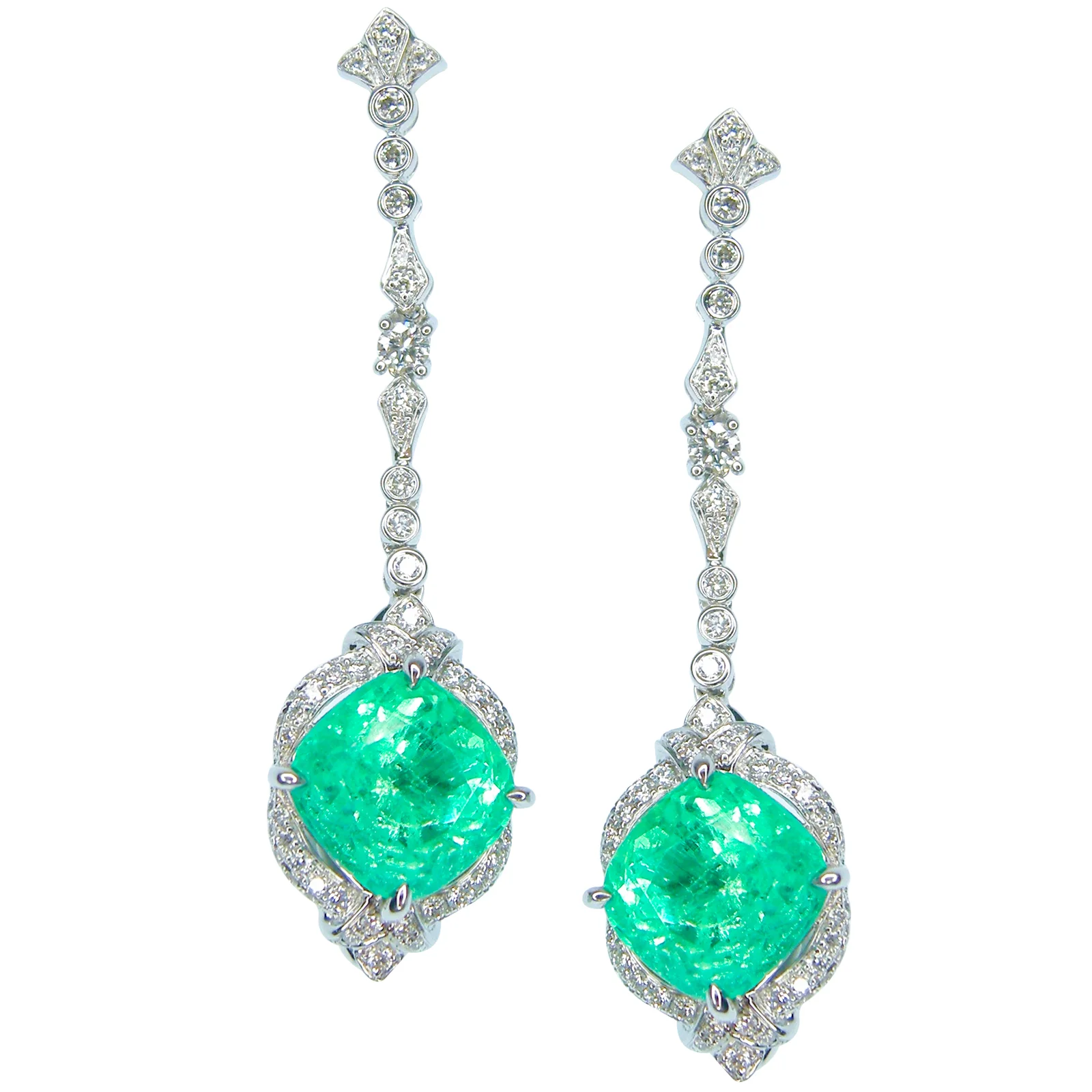 MINT EMERALD & DIAMOND DROP EARRINGS BESPOKE FINE JEWELLERY BY SHAHINA HATTA HONG KONG