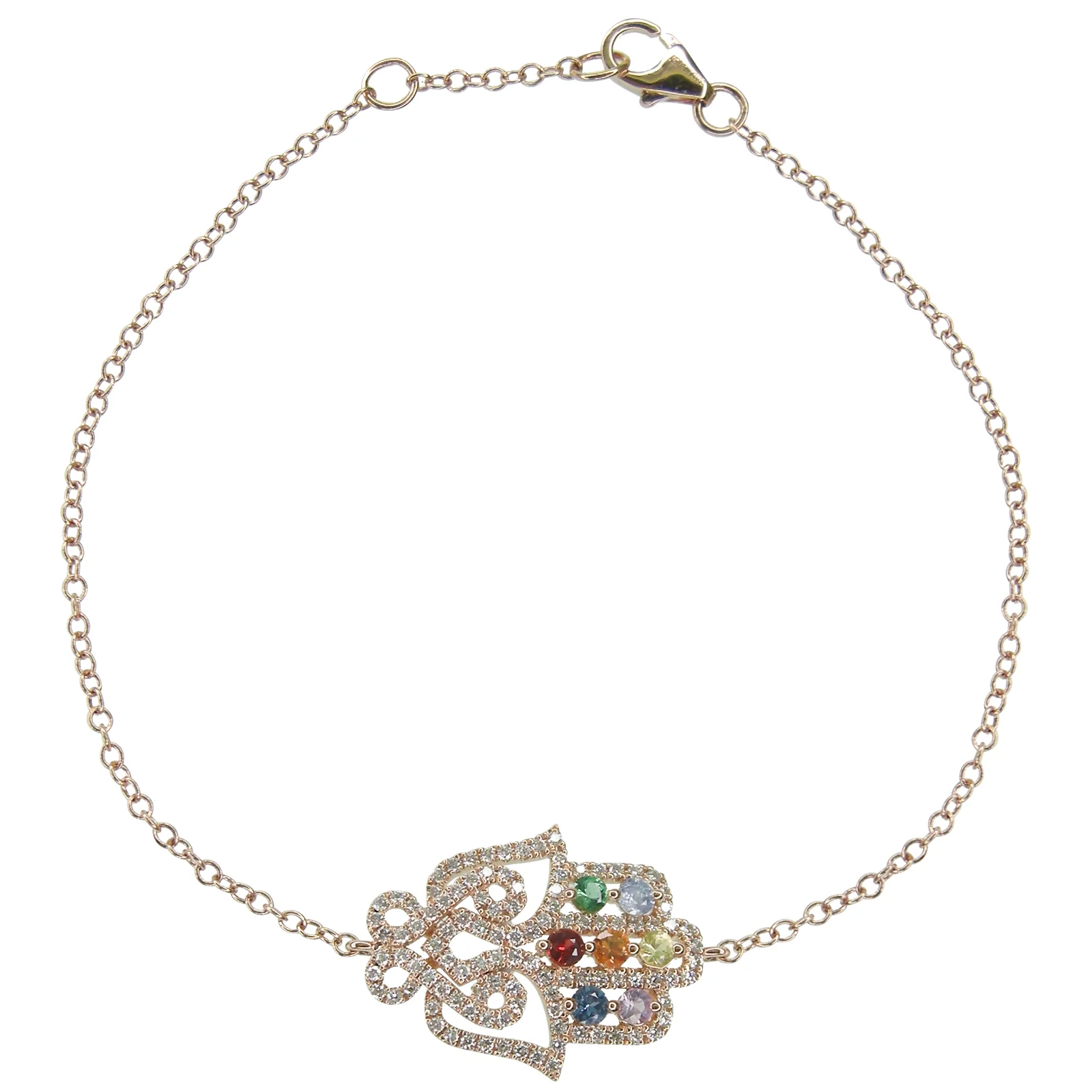 RAINBOW SAPPHIRE & DIAMOND HAMSA BRACELET BESPOKE FINE JEWELLERY BY SHAHINA HATTA HONG KONG