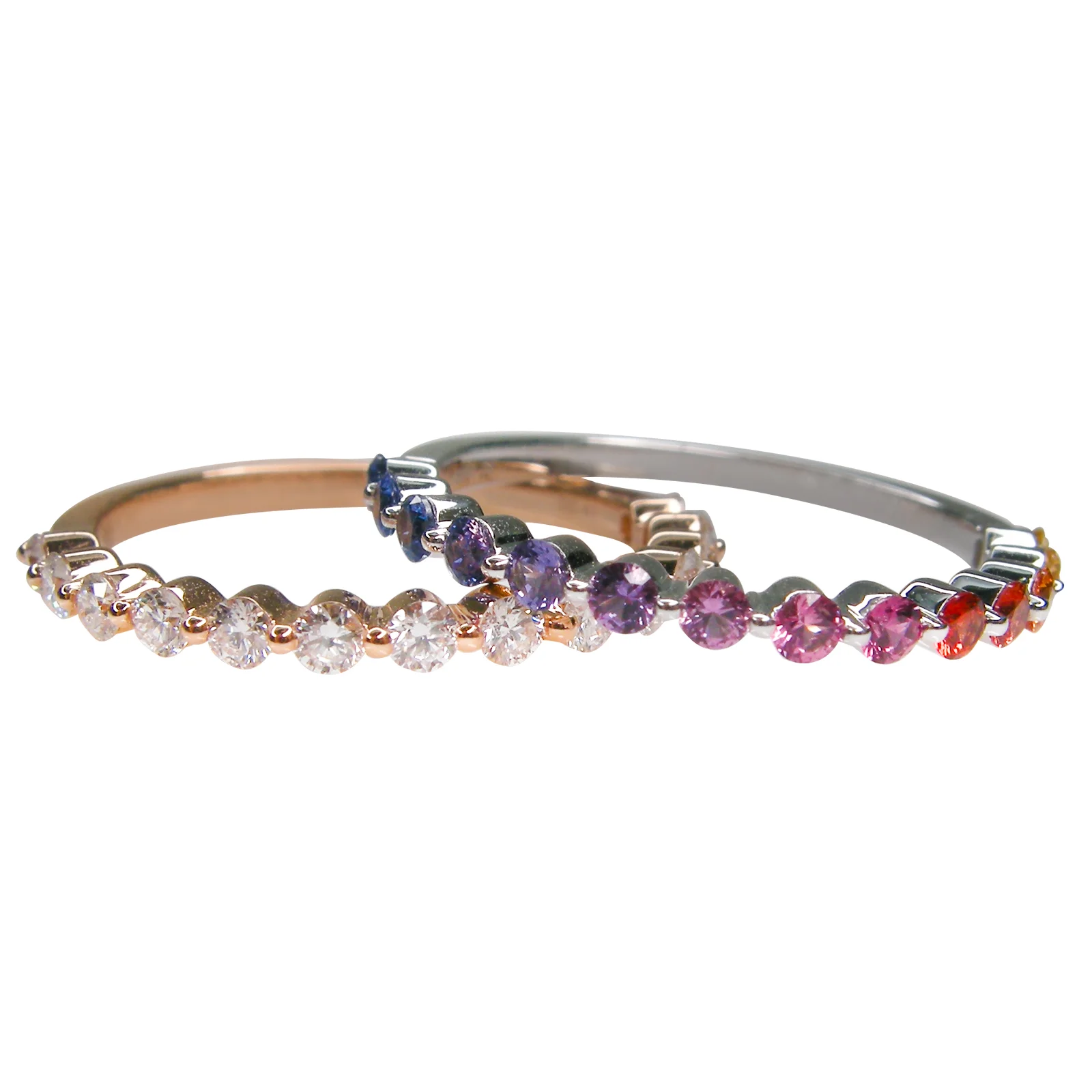 SIGNATURE SHARED-CLAW HALF ETERNITY RAINBOW SAPPHIRE RING BESPOKE FINE JEWELLERY BY SHAHINA HATTA HONG KONG