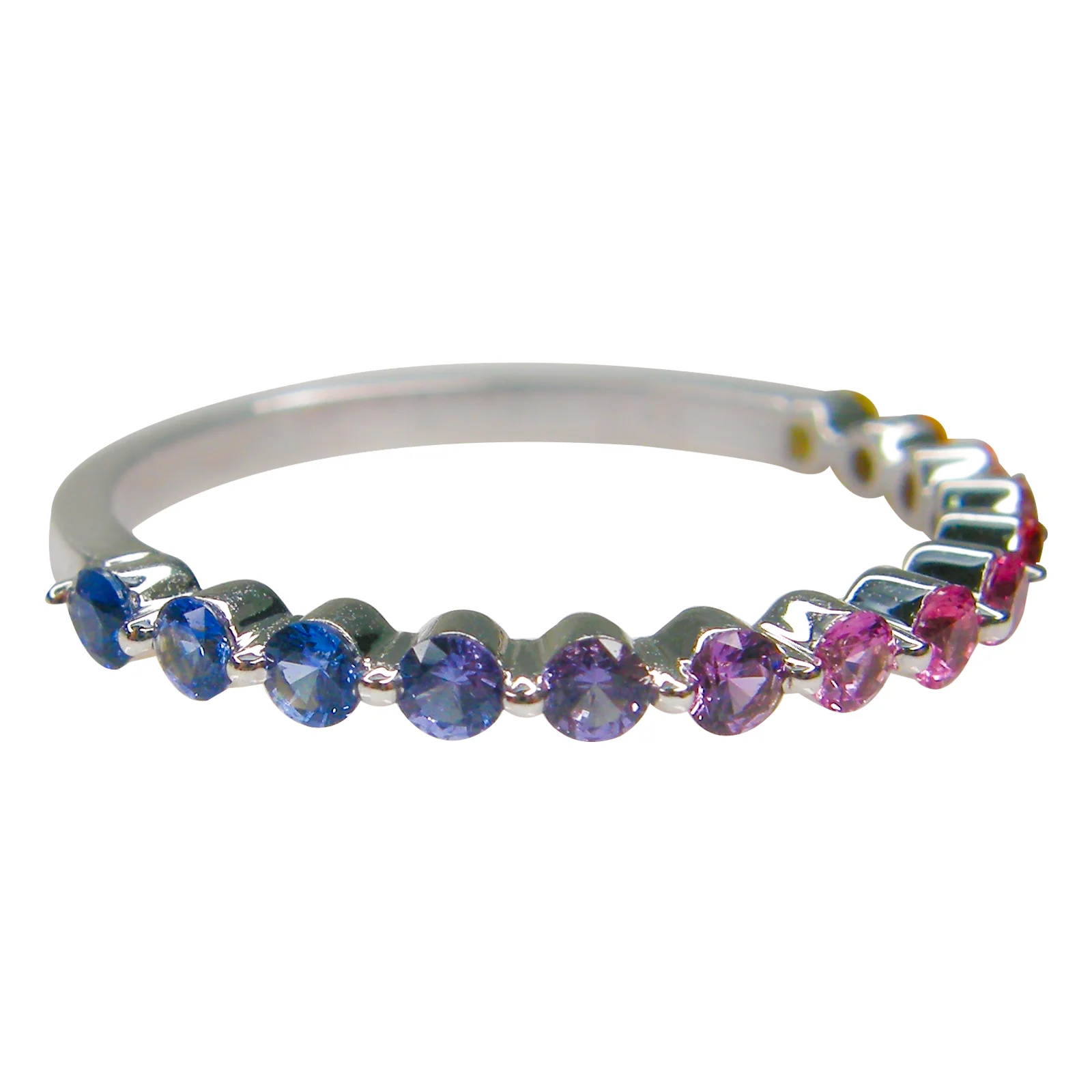 SIGNATURE SHARED-CLAW HALF ETERNITY RAINBOW SAPPHIRE RING BESPOKE FINE JEWELLERY BY SHAHINA HATTA HONG KONG
