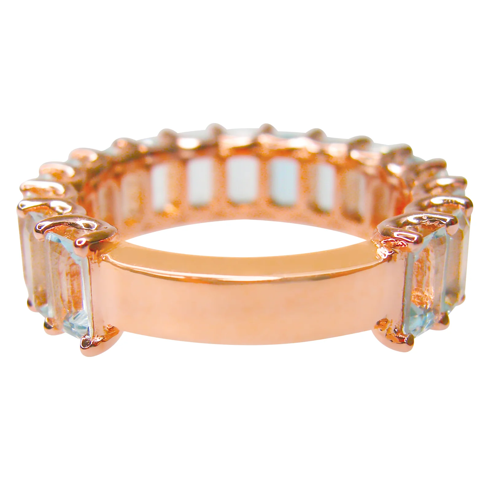 SIGNATURE AQUAMARINE EMERALD CUT 3/4 ETERNITY RING BESPOKE FINE JEWELLERY BY SHAHINA HATTA HONG KONG