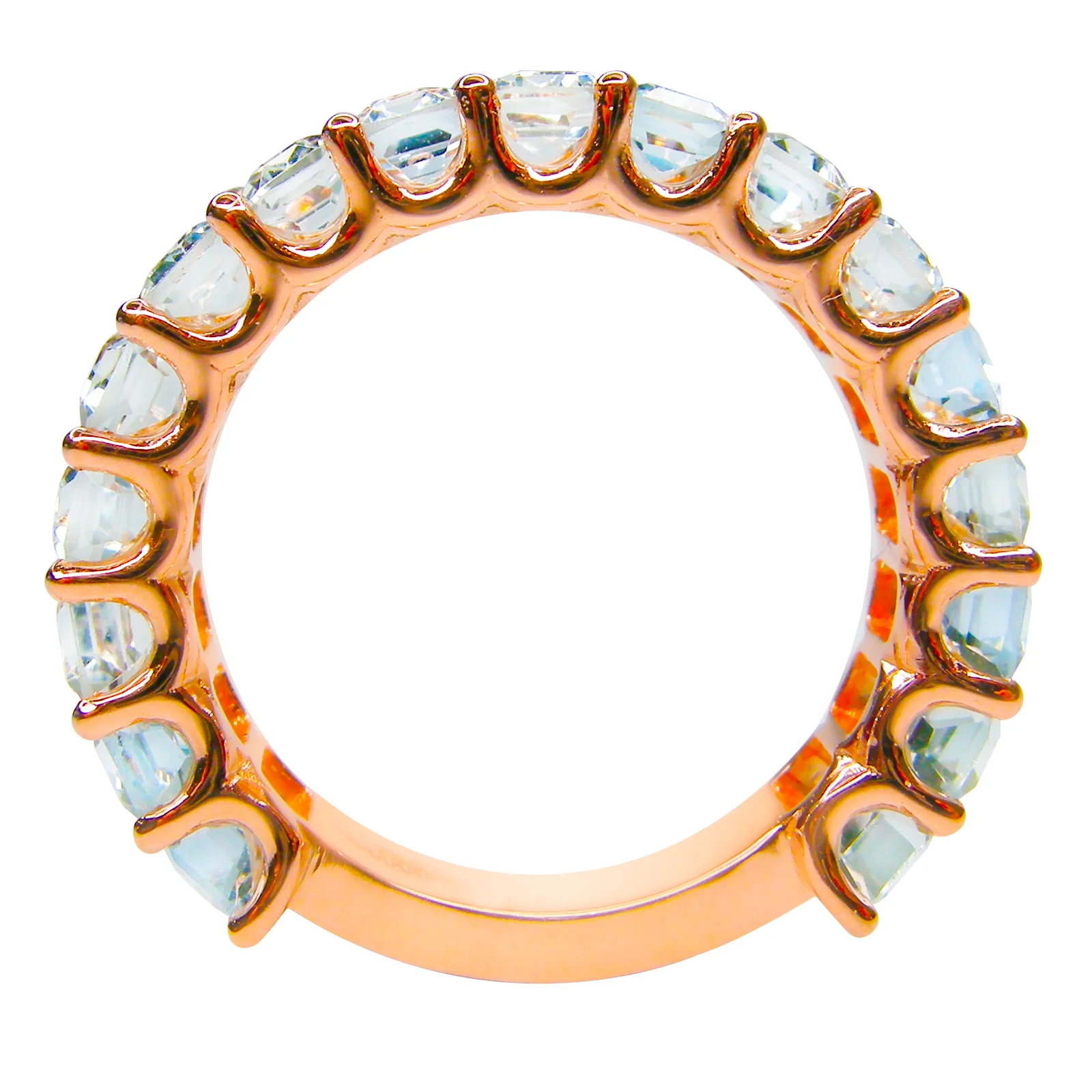 SIGNATURE AQUAMARINE EMERALD CUT 3/4 ETERNITY RING BESPOKE FINE JEWELLERY BY SHAHINA HATTA HONG KONG