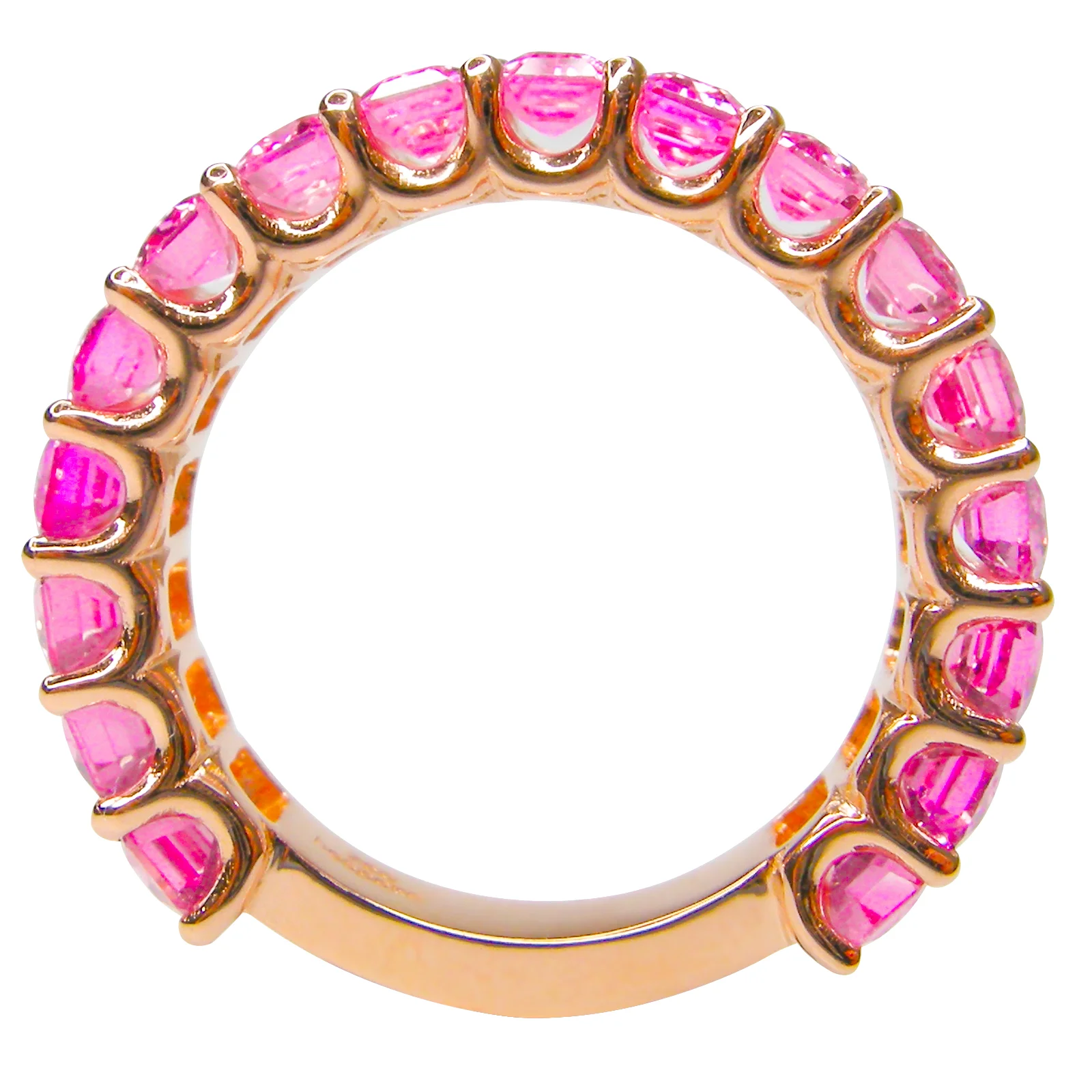 SIGNATURE PINK SAPPHIRE EMERALD CUT 3/4 ETERNITY RING BESPOKE FINE JEWELLERY BY SHAHINA HATTA HONG KONG