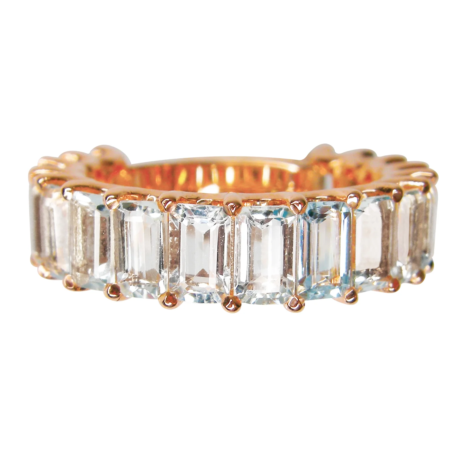 SIGNATURE AQUAMARINE EMERALD CUT 3/4 ETERNITY RING BESPOKE FINE JEWELLERY BY SHAHINA HATTA HONG KONG