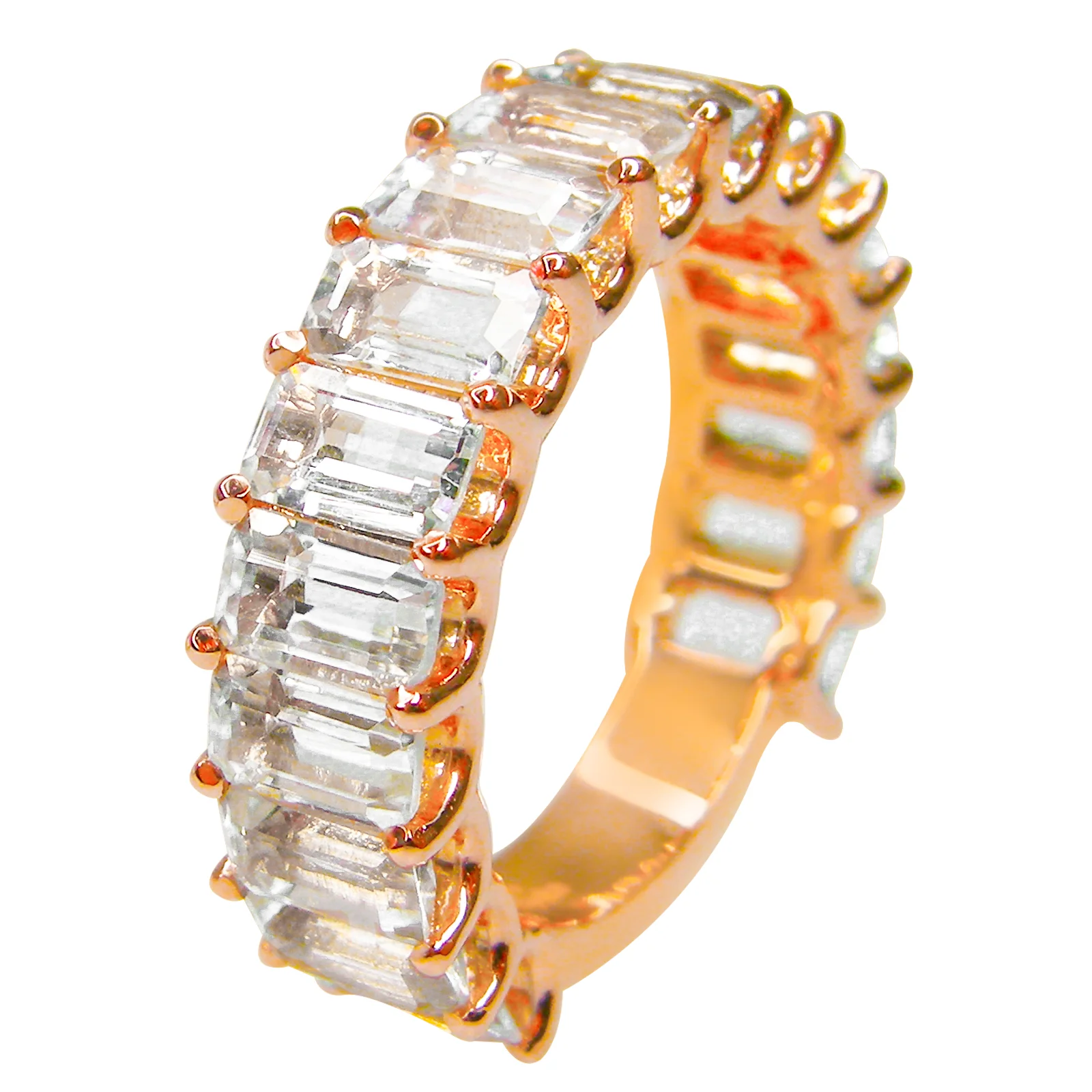 SIGNATURE AQUAMARINE EMERALD CUT 3/4 ETERNITY RING BESPOKE FINE JEWELLERY BY SHAHINA HATTA HONG KONG