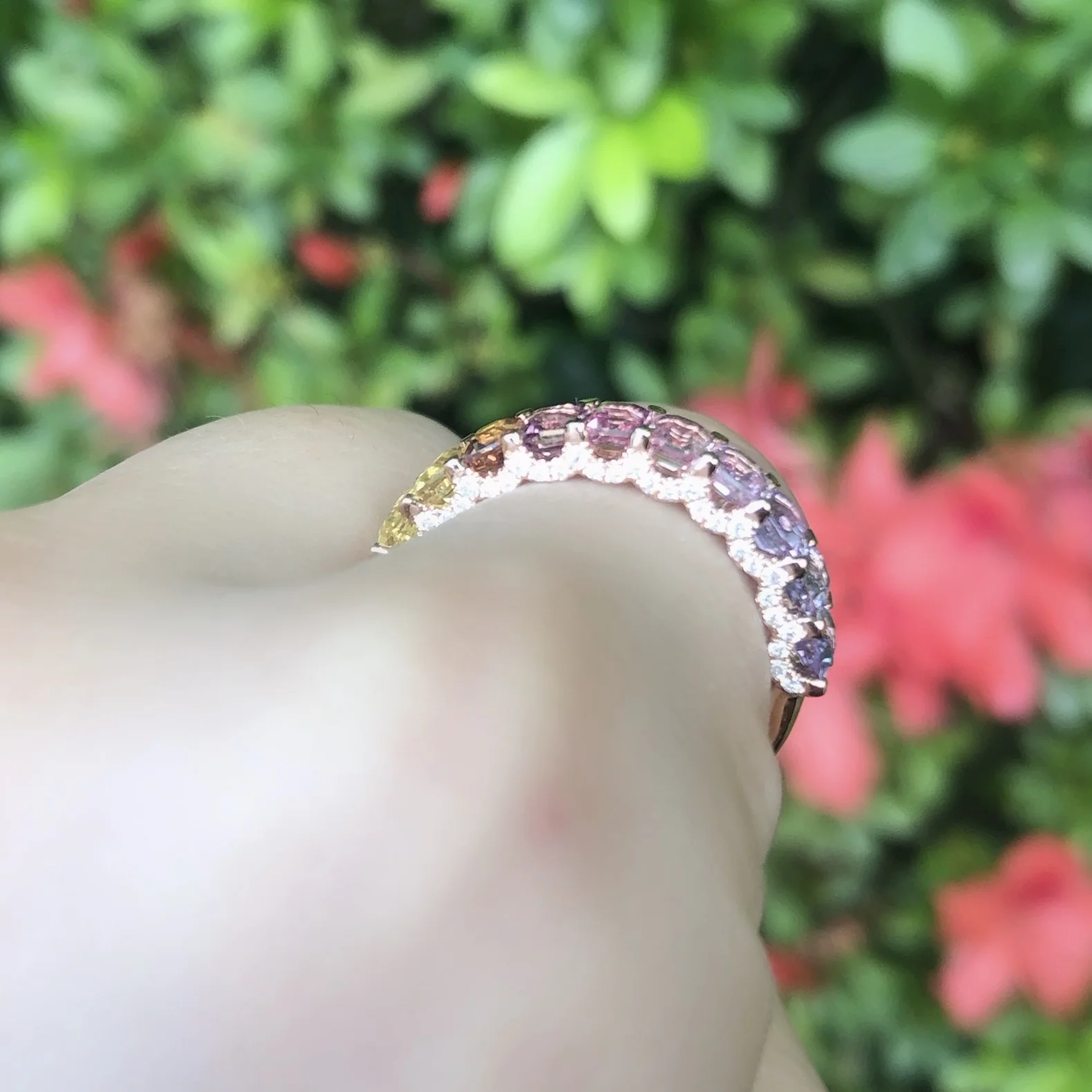 SIGNATURE PETITE RAINBOW SAPPHIRE & DIAMOND 3/4 BAND BESPOKE FINE JEWELLERY BY SHAHINA HATTA HONG KONG