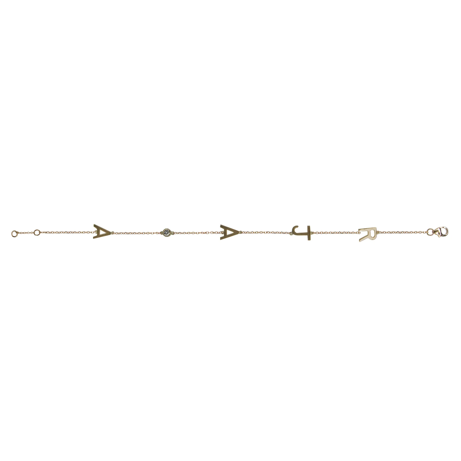 SIGNATURE FOUR LETTER INITIAL BRACELET WITH BEZEL-SET DIAMOND BESPOKE FINE JEWELLERY BY SHAHINA HATTA HONG KONG