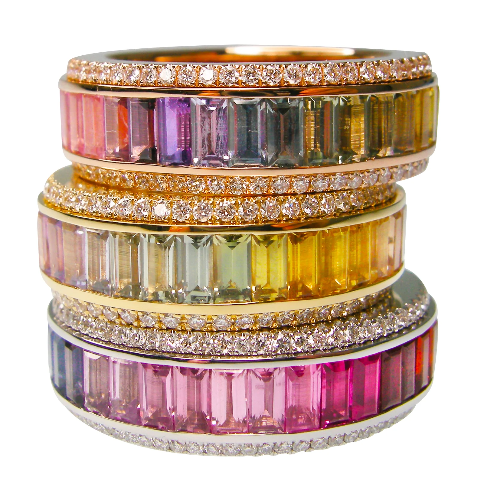 SIGNATURE RAINBOW SAPPHIRE & DIAMOND SPINNER RING BESPOKE FINE JEWELLERY BY SHAHINA HATTA HONG KONG