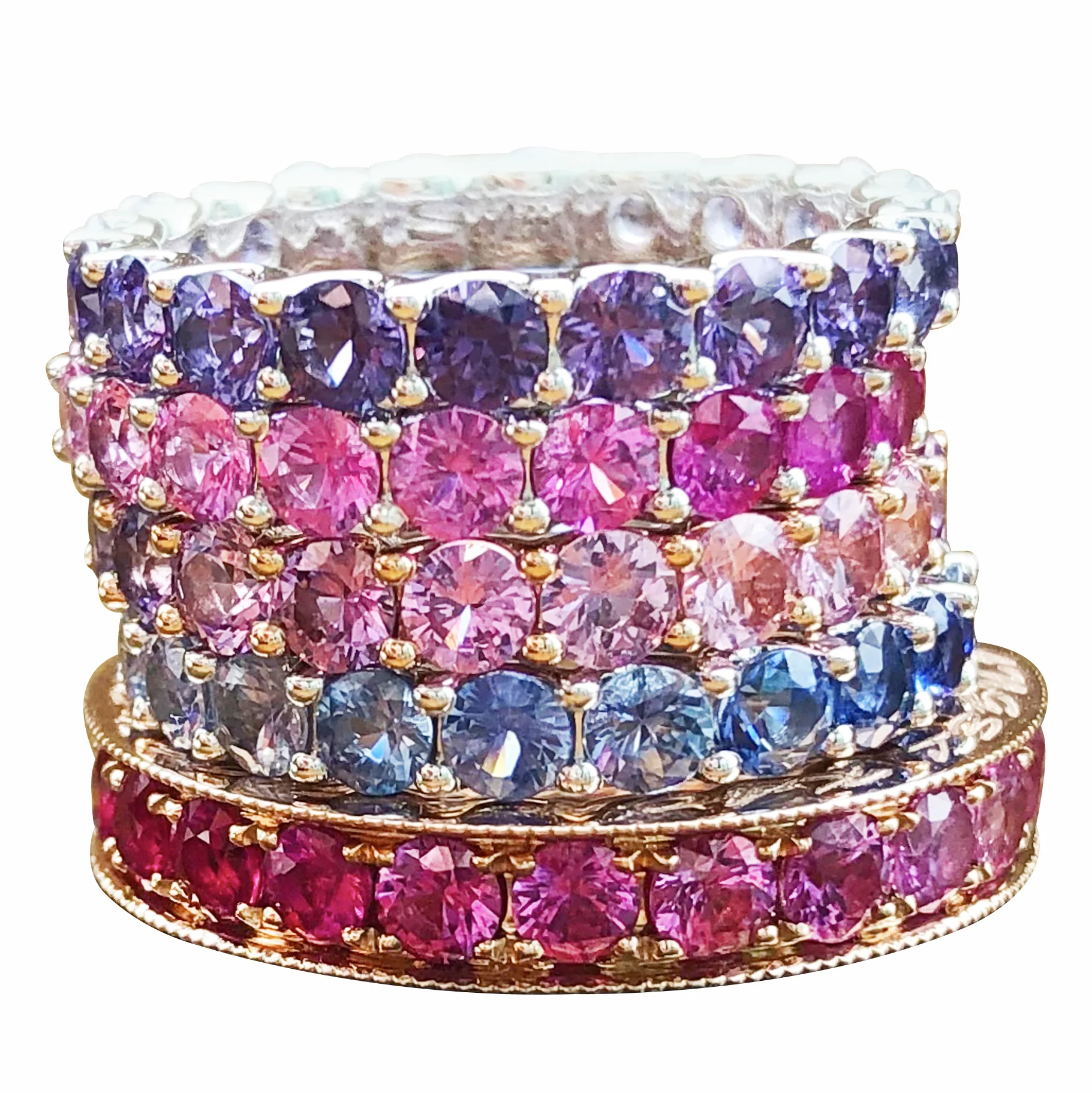 SIGNATURE OMBRE BLUE SAPPHIRE STACK RING BESPOKE FINE JEWELLERY BY SHAHINA HATTA HONG KONG