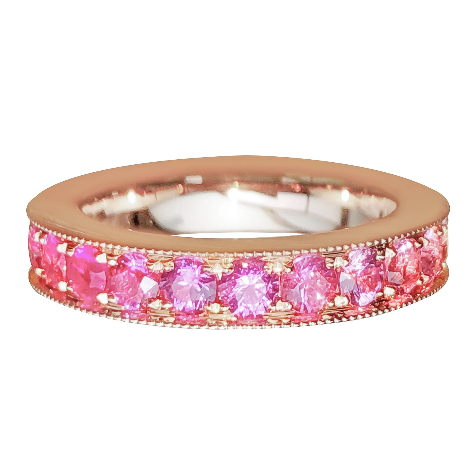 CUSTOM OMBRE PINK SAPPHIRE RING WITH CALLIGRAPHY CARVING