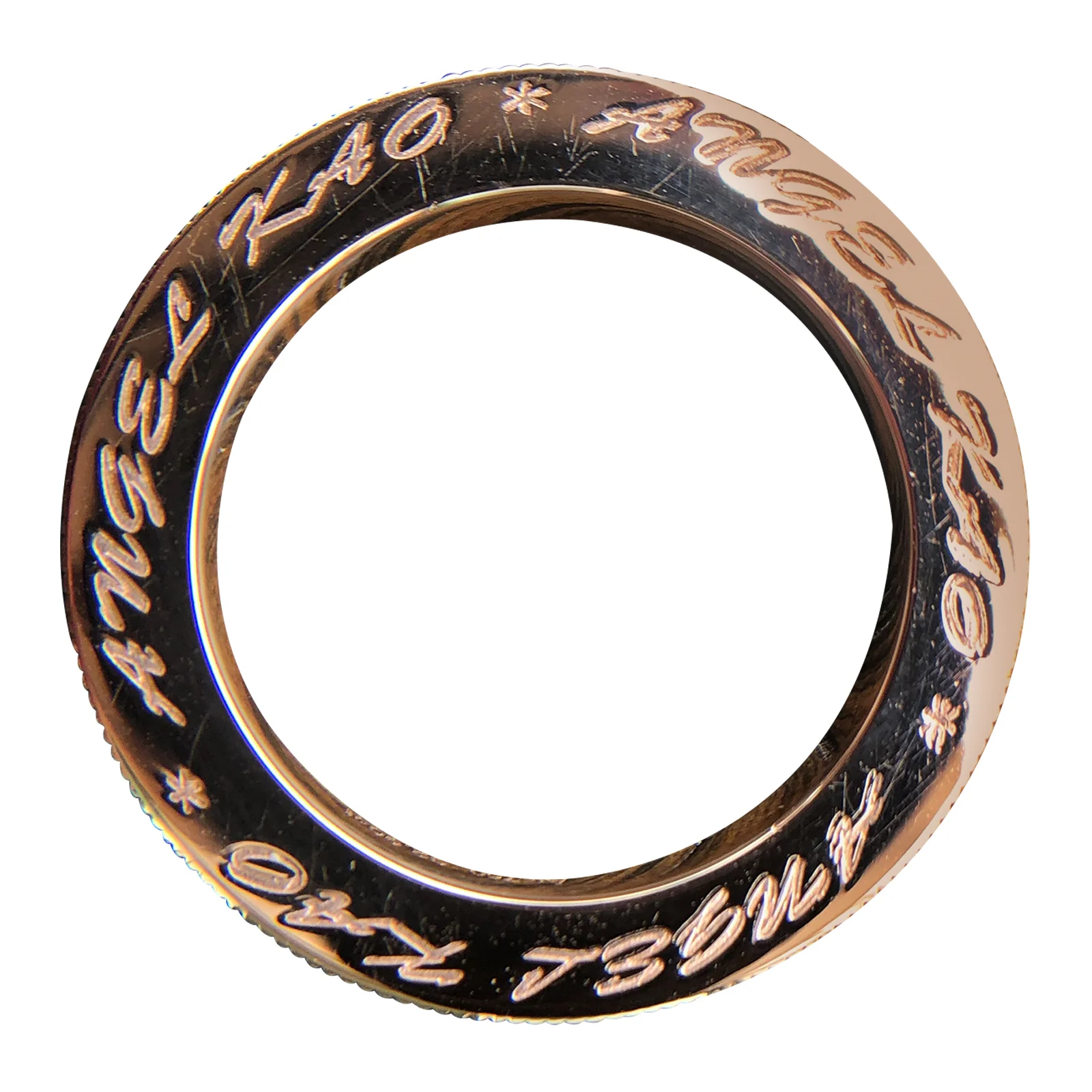 CUSTOM OMBRE PINK SAPPHIRE RING WITH CALLIGRAPHY CARVING