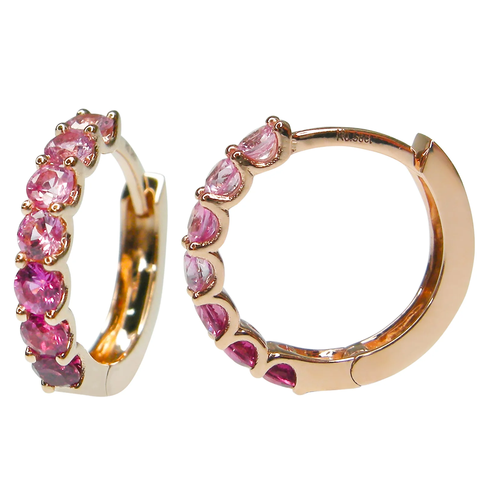 SIGNATURE OMBRE PINK SAPPHIRE HUGGIE EARRINGS BESPOKE FINE JEWELRY BY SHAHINA HATTA HONG KONG
