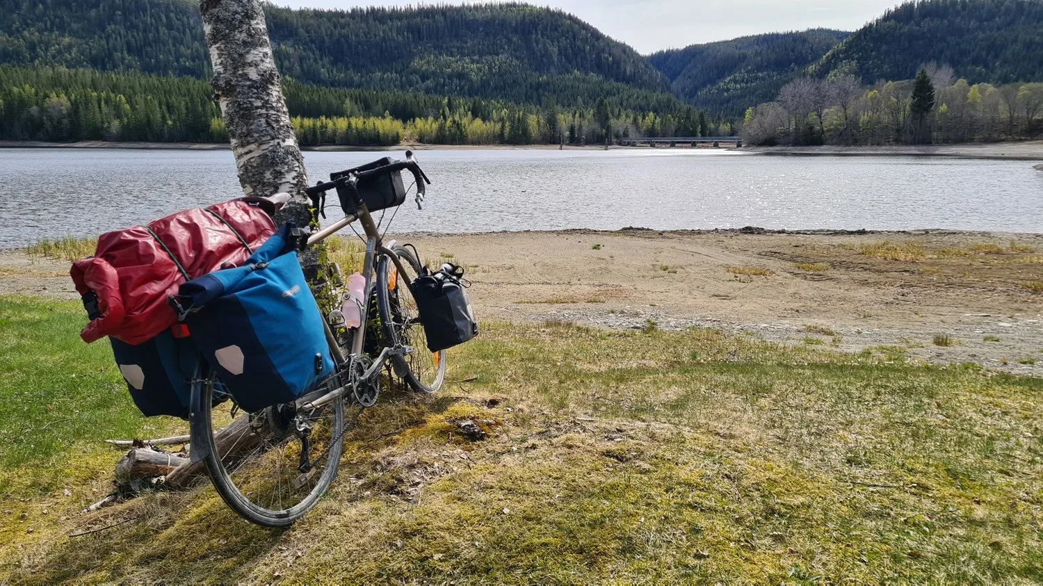 Sykkel med sykkelvesker.