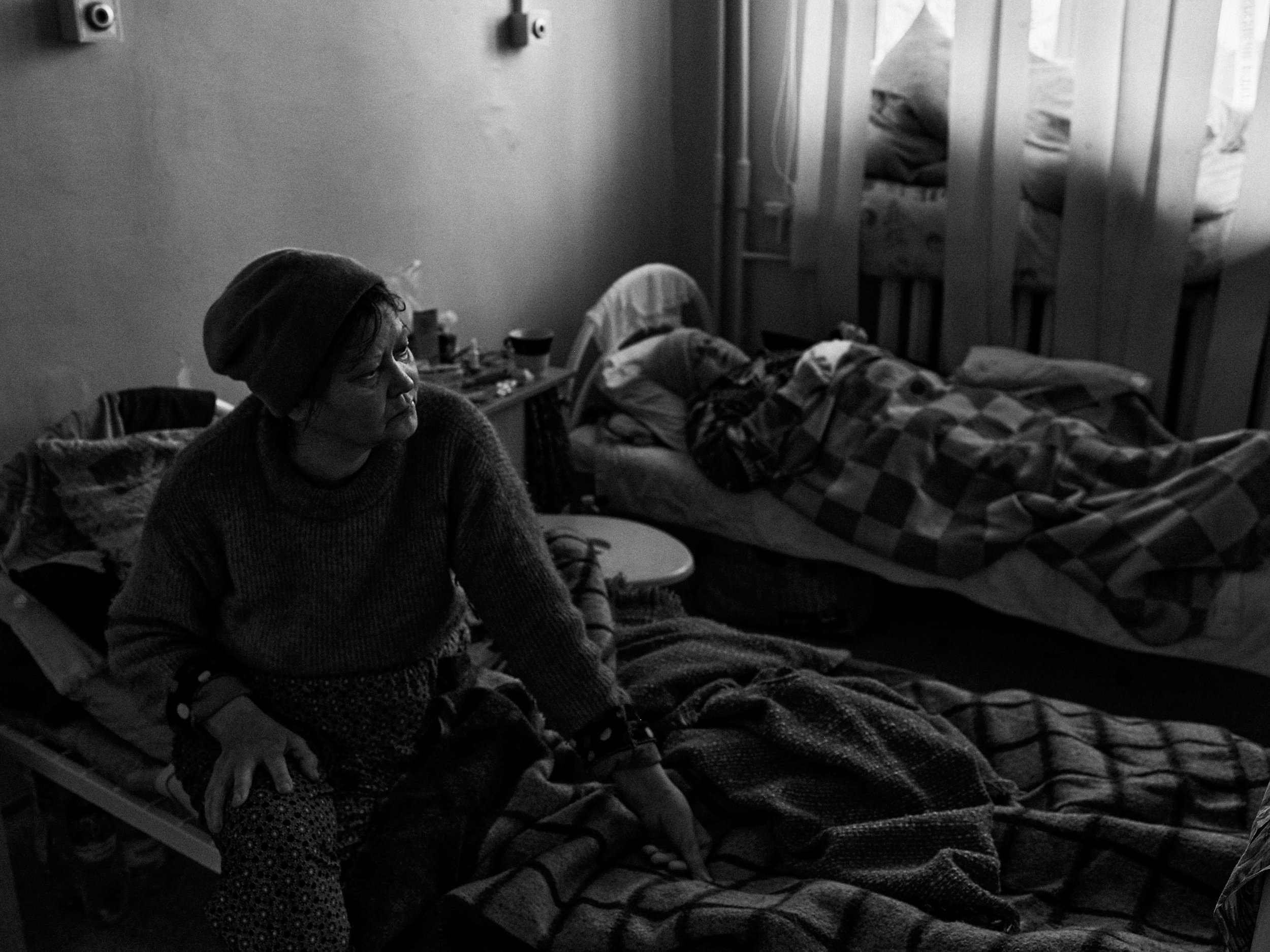 Elderly women sheltering in a hospital in Severodonetsk, Luhansk Oblast