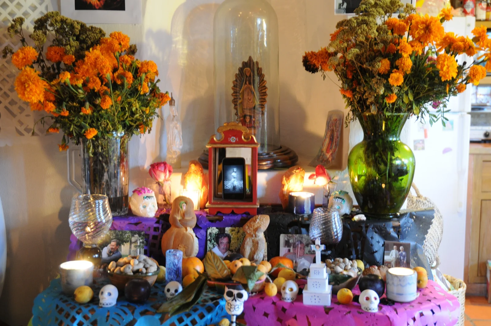 here is a shrine full of color and the traditional Marigolds
