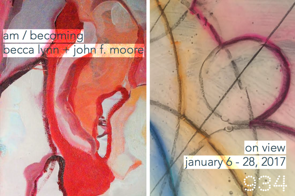 left: becca lynn, detail of Nestle No. 1, 2016, oil on canvas, 48" x 48" right: john f. moore, detail of Nesting, 2016, mixed media on wood, 21" x 21"
