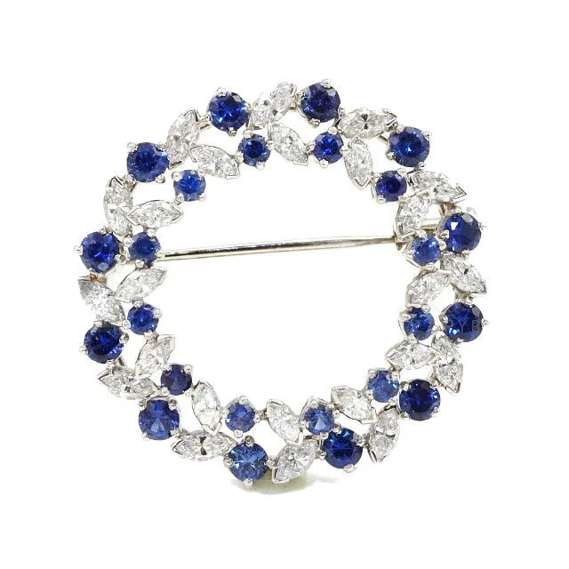 Platinum, Sapphire and Diamond Circle Pin.jpg