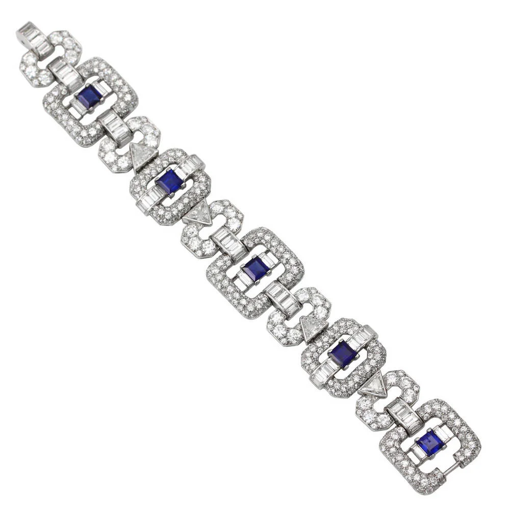 1960s Sapphire Diamond Platinum Link Bracelet.jpeg