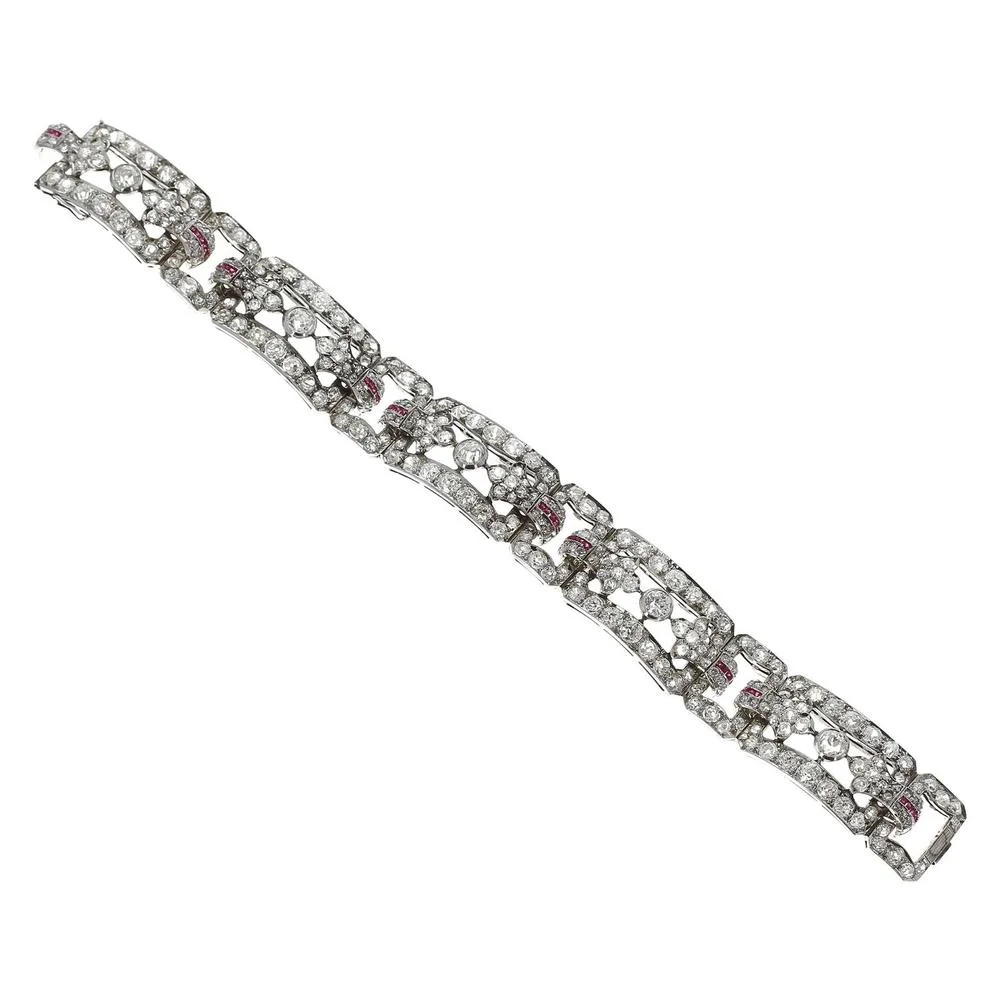 1930s Art Deco Ruby Diamond Silver Gold Platinum Bracelet- 1.jpg
