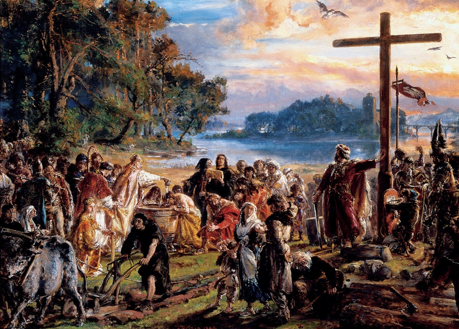 Jan Matejko Christianization of Poland (1889) Matejko was a Polish painter living in 18th-19th century, famous for documenting momentous historical events. His artistic output earned him an informal title of a “national painter”