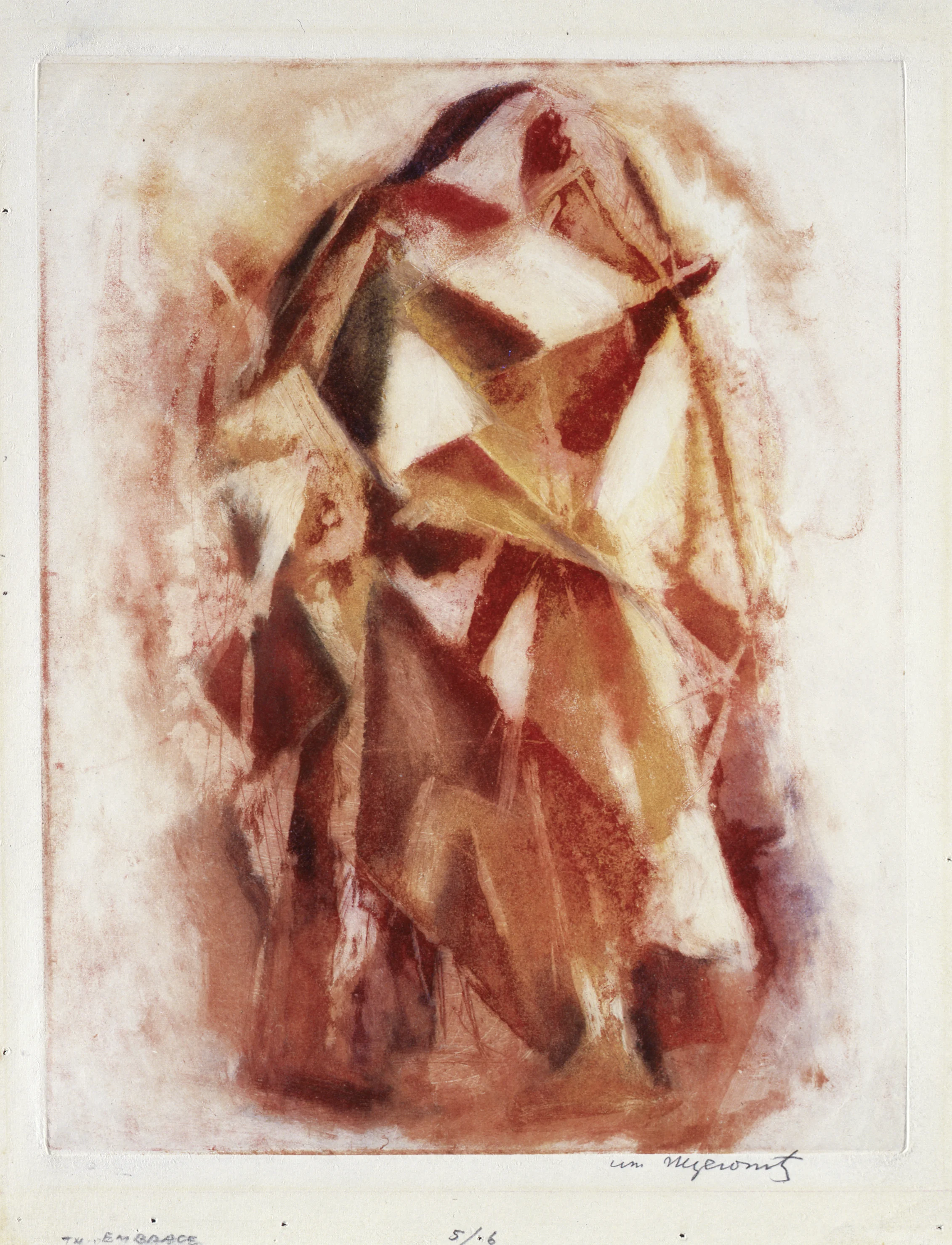 The Embrace , 1924, Etching in color, 10 x 7¾ inches