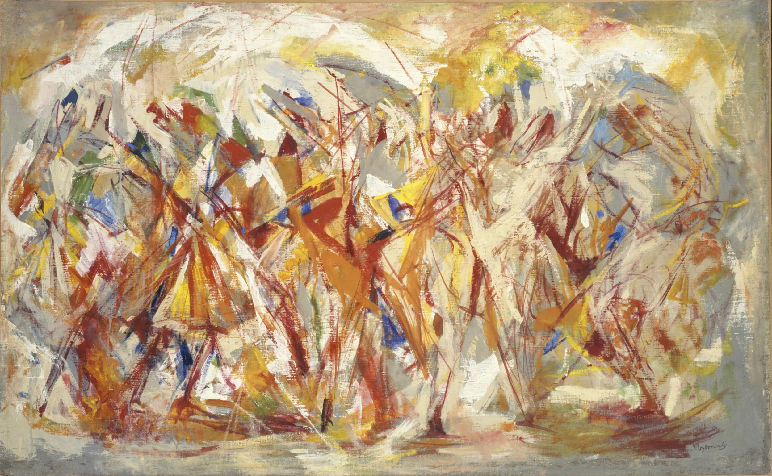 Tchaikovsky and Dance , 1930s, Oil on canvas, 32x52 inches Easel artist of the 20th Century constantly searched for their purpose in view of the inroads of photography, especially those artists born in the 19th Century where realism in various forms had reigned for centuries. Like his etchings in color, Mr. Meyerowitz consideration of nonrepresentational painting occurred in the 1930s. While some of his etchings in color and watercolors became totally abstract, he seldom if ever painted on canvas past the threshold of representational. He ventured close with this Tchaikovsky and Dance painting. ”As in many other artistic cases, middle age and world conflict seem to have conspired to shake Meyerowitz’s faith in modernism.” Jonathan Bober, The Etchings of William Meyerowitz , Archer M. Huntington Art Gallery, College of Fine Arts, University of Texas at Austin 1996, p. 8. However, his gift for optical sensation unshaken, Meyerowitz continued to achieve inventive brush work, especially with paintings of the performing arts as subject matter. Meyerowitz signed the Tchaikovsky and Dance painting on his deathbed in 1981.
