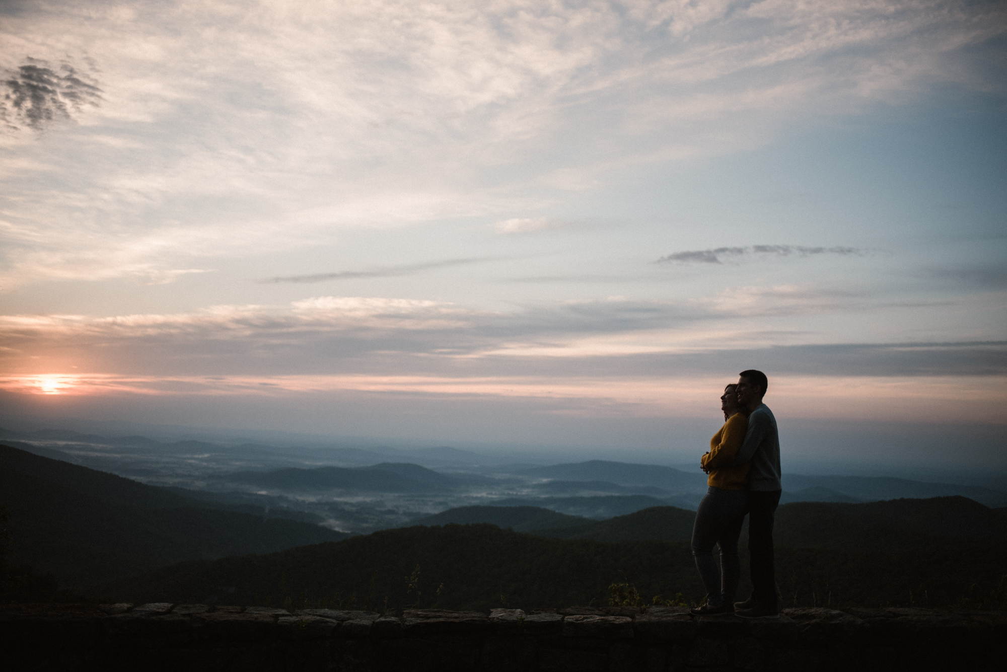 Sloane and Evan Sunrise Engagement Session in Shenandoah National Park - Things to Do in Luray Virginia - Adventurous Couple Photo Shoot White Sails Creative_1.jpg