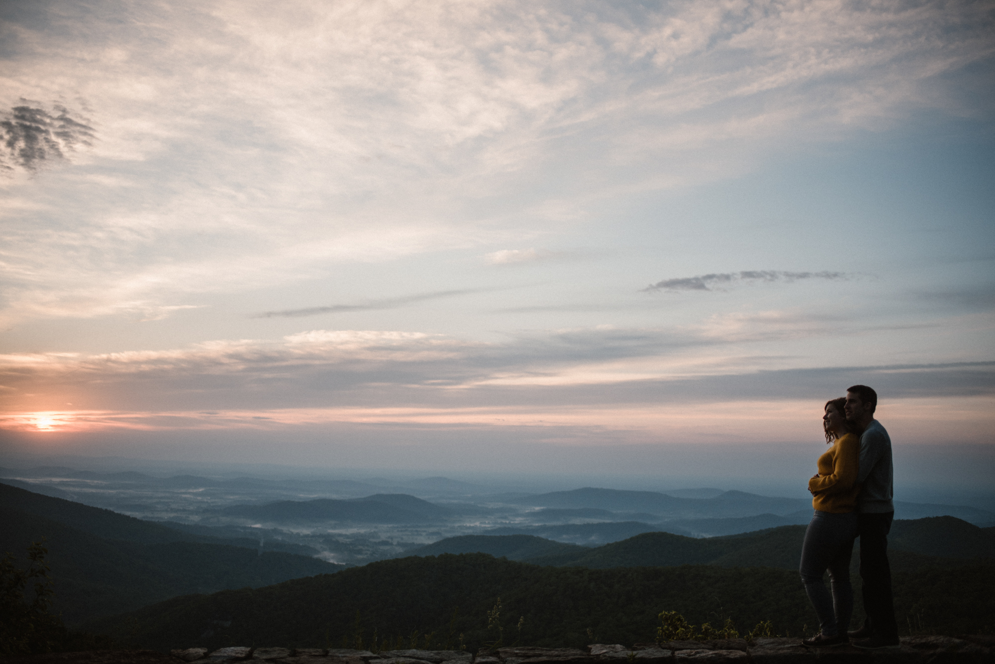 Sloane and Evan Sunrise Engagement Session in Shenandoah National Park - Things to Do in Luray Virginia - Adventurous Couple Photo Shoot White Sails Creative.jpg