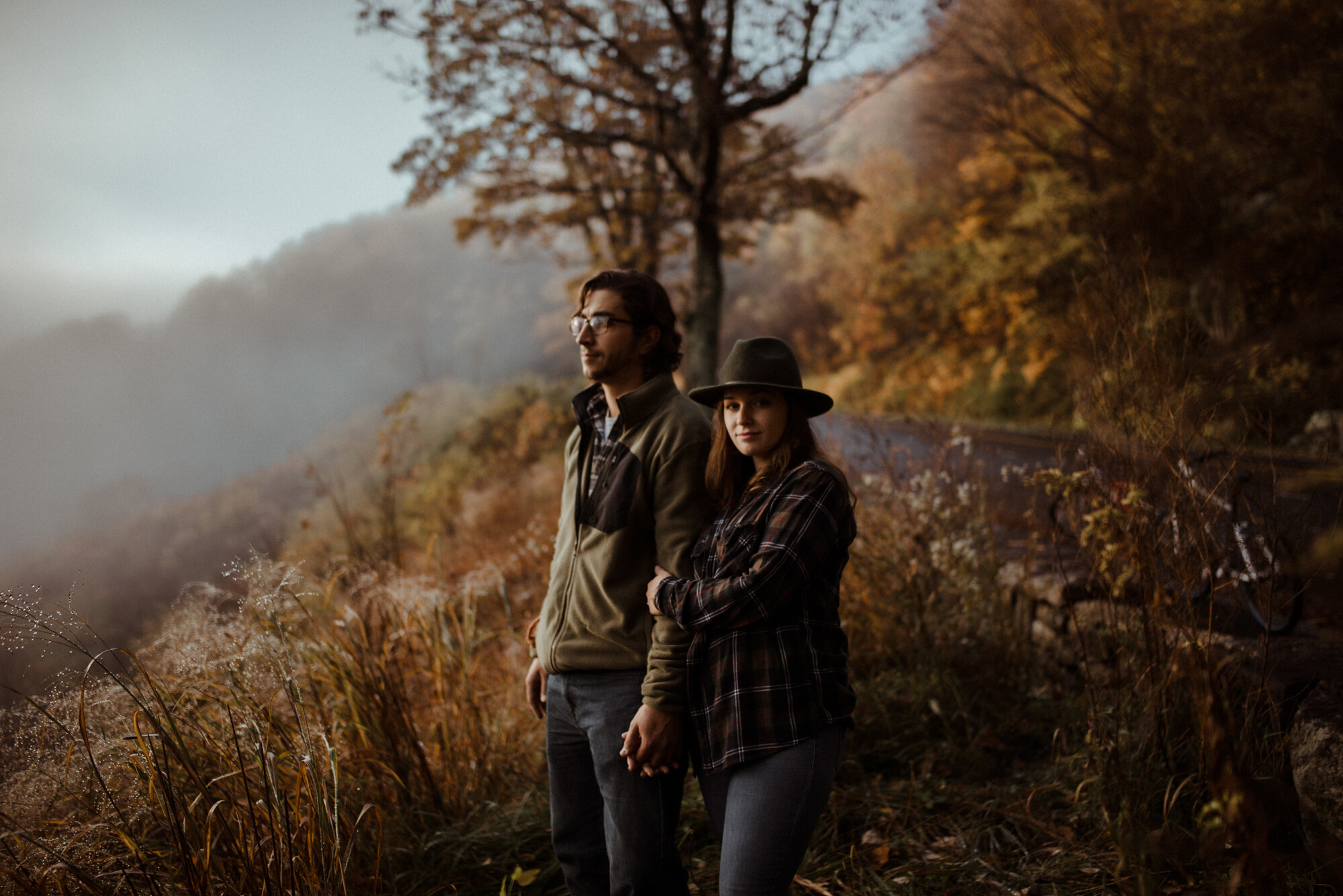 Shenandoah National Park Couple Photo Shoot - Autumn Photo Shoot on the Blue Ridge Parkway - Couple Bicycle Photo Shoot - Foggy Couple Photo Shoot - White Sails Creative_32.jpg