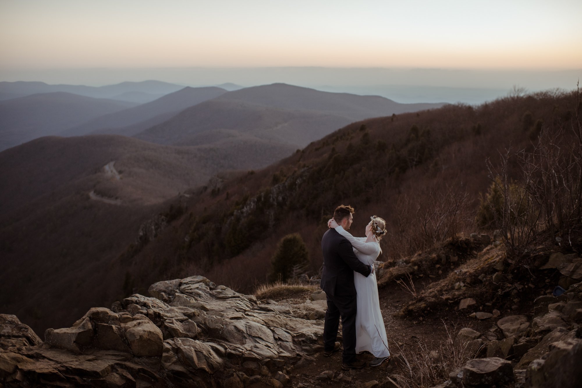 March Sunrise Hiking Elopement Ceremony with Friends and Family in Shenandoah National Park_35.jpg