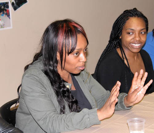 Parents Crystal Jones and Adiaha Leach participate in a panel discussion.